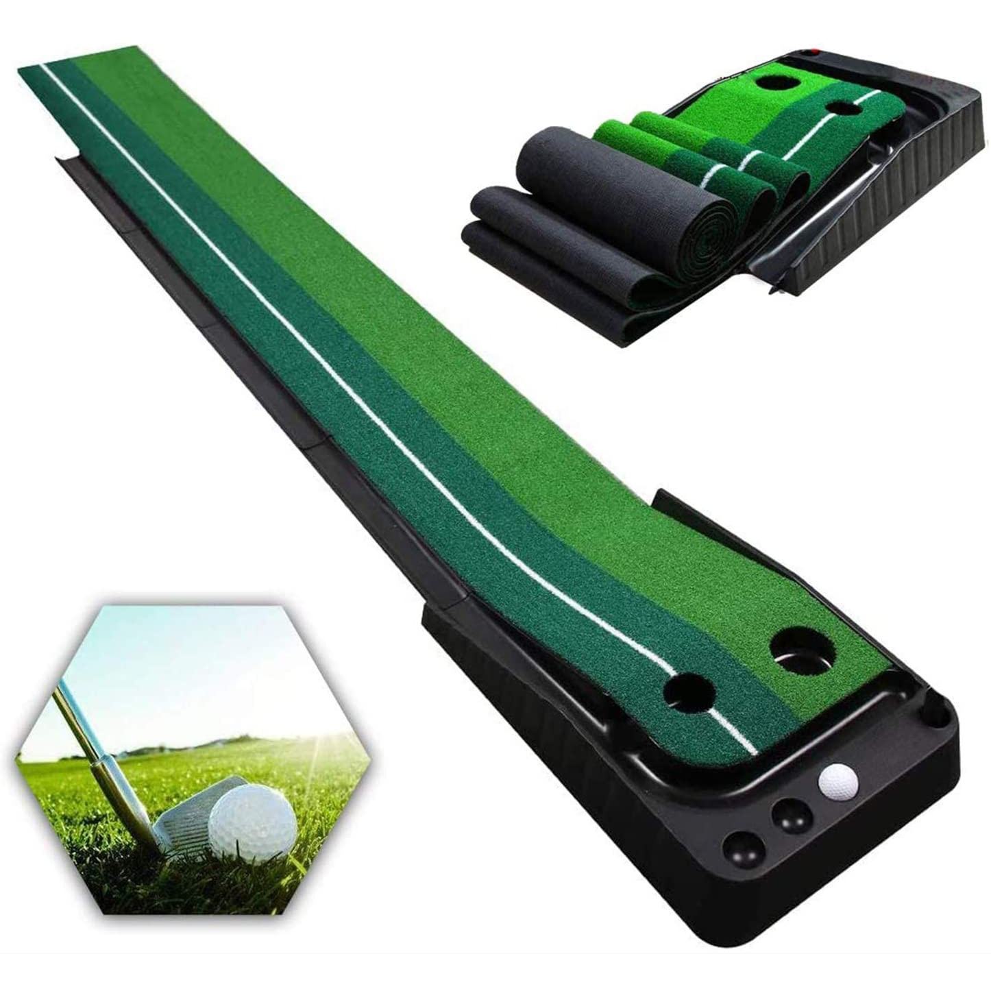 Golf Putting Mat - Katlanabilir 2.5M/3M Golf Pratik Aletleri, Otomatik